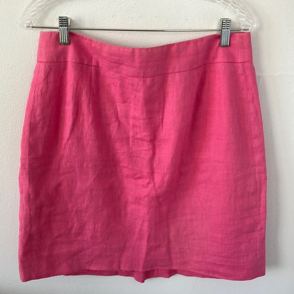 J. Crew Blue Label 100% Linen Pink/Fuchsia‎ Lined Mini Skirt Sz 10- EUC